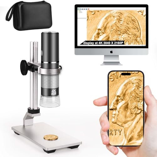 Ninyoon 4K WiFi Mikroskop mit Professionellem Ständer + Tasche für iPhone Android PC, 50-1000X Digitales USB Mikroskop HD Kamera für alle Mobiltelefone iPad Android Tablet Windows Mac Chrome Linux