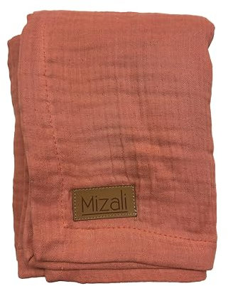 Mizali Premium Musselin Babydecke, 120 x 120 cm, 4-lagig, Baumwolle, Atmungsaktiv, Einfarbig, Kuscheldecke, Sommerdecke, Tagesdecke, für Kinder, Geschenk für Neugeborene (Naturrot)