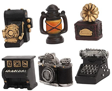 Kisangel Appareil Photo Vintage Miniature pour Décoration de Jardin Mini Figurines en Résine Ornements de Paysage Décorations Miniatures