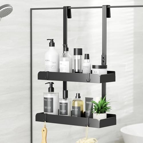 Josmimic Mensola per doccia da appendere, senza forature, organizer da bagno, supporto per shampoo, cestino doccia, con gancio, in acciaio inox, 55,5 x 31,5 x 10,5 cm