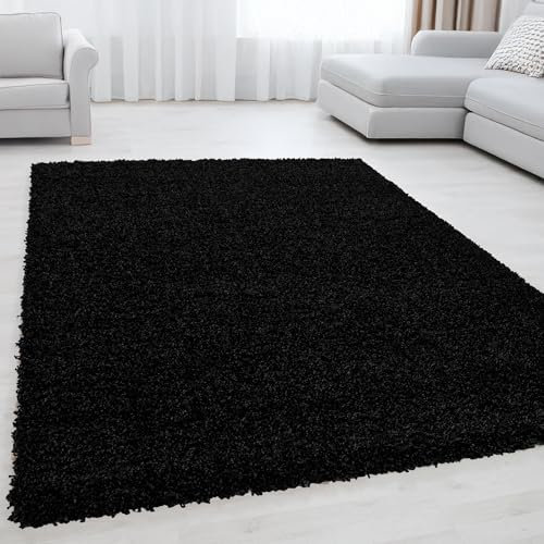 Miovani Hochflor Teppich 300x400 cm Schwarz - Besonders weicher Shaggy Teppich in vielen Farben & Größen für Dein gemütliches Zuhause - Teppich Wohnzimmer & Schlafzimmer