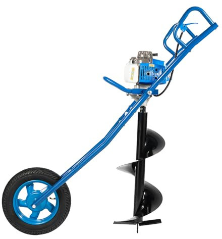LENDISIY Tarière à essence à 2 temps, 63 CC 2,2 kW, avec roues, tarière à essence, perceuse, perceuse, Ø 300 mm, embouts de forage pour brouette, tarière de terre (bleu)