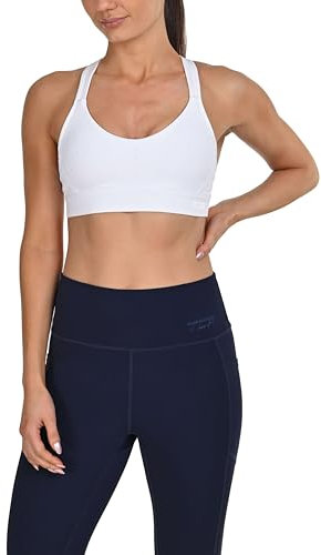 TCA Medium Impact Women's Sports Bra with Removeable Pads, Wireless Seamless Racer Back Support Comfort Adjustable Straps, Activewear Sports Bra for Women - White, XL