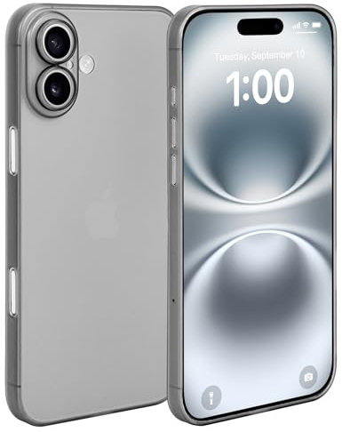 doupi Ultra Dünne Handyhülle kompatibel mit iPhone 16 (6,1 Zoll) - Fein Matt, Kabelloses Laden Unterstützend, Super Slim Protective Cover, grau