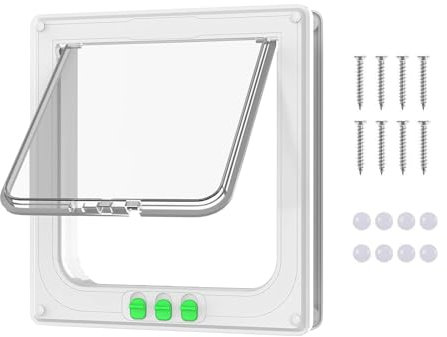 Aartner Cat Flap Activated with 4 Locking Options, Interior/Exterior Cat Flap Magnetic Pet Door Suitable for Doors, Walls, Glass & Windows, 3 Sizes and 2 Colors Options (White, L)