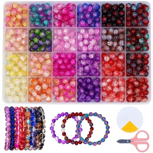 YJWZ 520 Stück Perlen für Armbänder,8mm Bunte Runde Edelsteine Perlen zum Auffädeln,Armbänder Selber Machen für Kinder Erwachsene, Glasperlen Set mit Löchern für die DIY-Schmuckherstellung