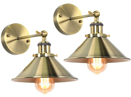 iDEGU 2 Stück Wandleuchten Industrielle Vintage Wandlampe Edison-Stil Metall Verstellbare Deckenlampe Retro Lampe mit 180° Drehung E27 Wandleuchte für Wohnzimmer Küche Flur (22cm, Bronze Gebürstet)