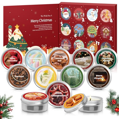 SCENTORINI Christmas Candle Advent Calendar Gift Set 2026-12 Tin Candles | 12 Scented Candles(480g Total), Candles Gifts for Women, Countdown to Christmas Gift Holiday Gift for Home Décor&Aromatherapy