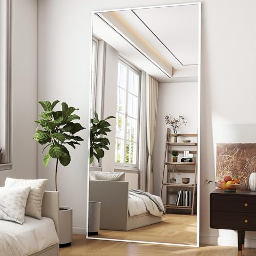 BEAUTYPEAK 180x76 cm Großer Ganzkörperspiegel mit Ständer, HD Spiegel | Bruchsicher Standspiegel hängend oder lehnend an die Wand,Groß Wandspiegel für Schlafzimmer, Wohnzimmer oder Flur, Weiß
