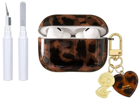 Reownest für AirPods Pro/Pro 2 Hülle mit Reinigungsset, Cute Schwarz Braun Leopardenmuster Amber Schildkröte Aesthetic Design, Schockdichte Liebe Schlüsselanhänger Abdeckung für Mädchen Frau-Schwarz