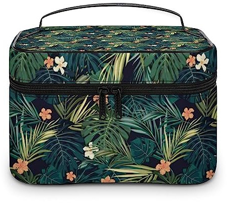Dgsxynth Cosmetic Bag, Hawaiian Palm Tree Makeup Bag, Leather Travel Toiletry Bag for Women