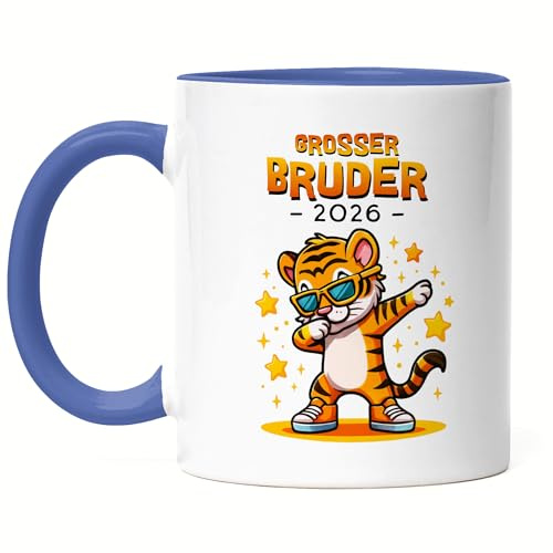 Hey!Print Großer Bruder 2026 Tasse Blau Geschenk Tiger Dabbing Geschwister Stolz Familie