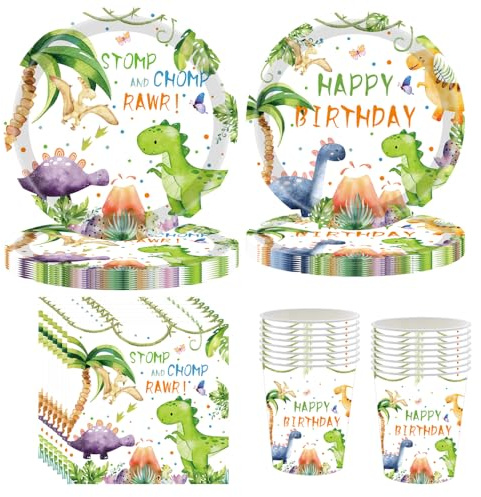 YRsorn Vaisselle décorative pour anniversaire d'enfant - Assiettes en carton - Serviettes pour fête d'anniversaire d'enfant garçon et fille - Pour 16 invités