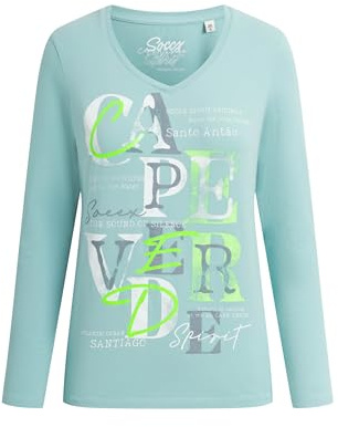 SOCCX Damen Langarmshirt mit V-Ausschnitt und Wording Print