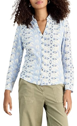 White Stuff Damen-Jerseyhemd Annie – Langarm – Lässiges Oberteil mit Knopfleiste – BLAU MLT – Größe 40