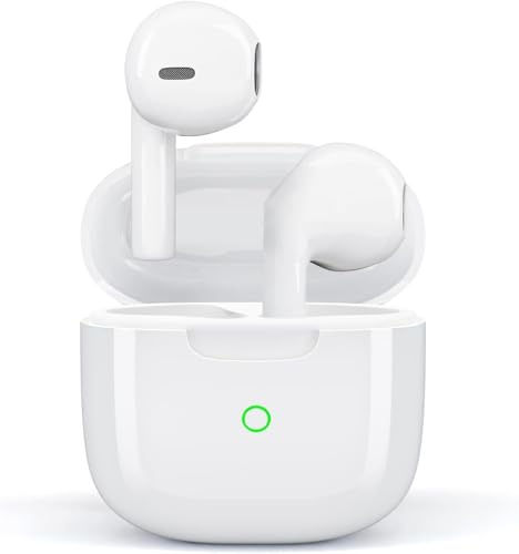 BGJRBY Auriculares Inalámbricos,In Ear Auriculares Bluetooth 5.4 con Cancelacion Ruido HD Mic, 48H HiFi Estéreo Cascos, Control Táctil, IPX8 Impermeable Blanco