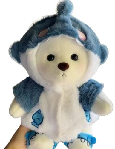 Teddy Bear 11.8 Inch with One Clothing,Cute Animal Shaggy Stuffed Bear Plush Toy Removable Hood,Shoe And Clothes Soft Toy Pajama Bear for Christmas Halloween Valentines Christmas White Shark Suit