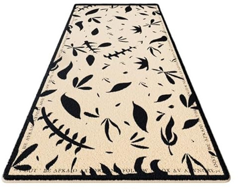 Schwarzer Teppich mit Blattmuster, hochdichter Kurzflor Weich, Waschbar