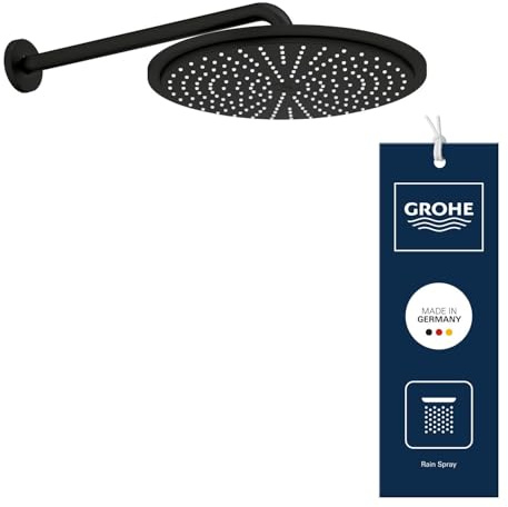GROHE Rainshower Cosmopolitan 310, Kopfbrause wassersparend 8l pro Minute (Duschkopf für die Wandmontage, Antikalk-System, DropStop verhindert Nachtropfen), phantom black, 26066KF0