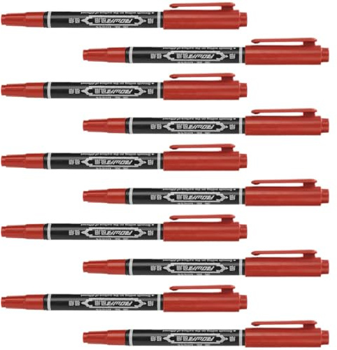 VINTORKY Marcadores Quirúrgicos Rojos para Maquillaje Permanente, Lápices de Plástico 10 Piezas Punta Delgada 0.6mm y Gruesa 1.2mm para Uso Profesional en Salones