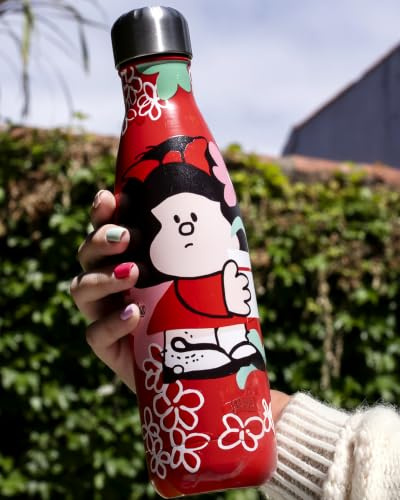 Botella Térmica Mafalda Flores 500 ml | Acero Inoxidable 304 | Licencia Oficial Mafalda | Mantiene Frío 24 h y Calor 12 h | Botella Reutilizable para Agua, Oficina, Playa y Regalo