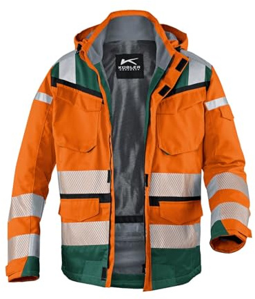 KÜBLER REFLECTIQ Wetterjacke Sympatex® PSA 2 – Jacke mit reflektierenden Elementen und Z‑Liner-Konstruktion warnorange/moosgrün Gr. L