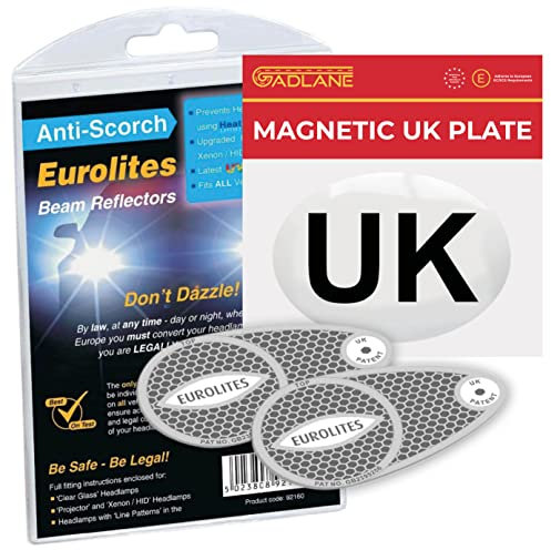 GADLANE Eurolites Deflectors Headlamp Beam Adaptors Converters Magnetic UK Plate for Driving in Europe - UK Identifier Required for Cars/Vehicles Travelling to Europe