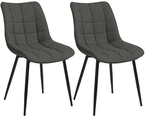 WOLTU Esszimmerstühle 2er Set Küchenstuhl Polsterstuhl Wohnzimmerstuhl Sessel mit Rückenlehne, Sitzfläche aus Leinen, Metallbeine, Dunkelgrau BH206dgr-2