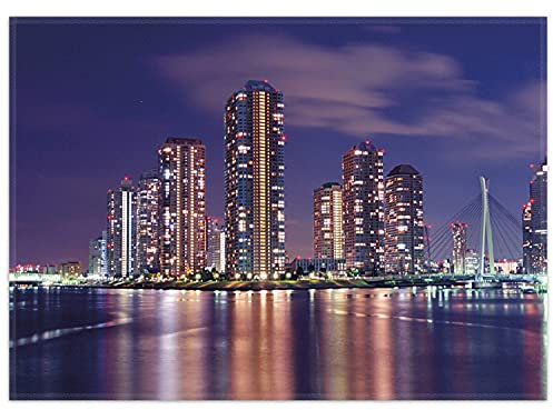 Wallario Rutschfester, Teppich mit Motiv - Fußmatte Tokyo- Skyline bei Nacht, Größe 50 x 70 cm - flachgewebt