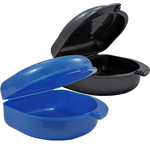 2 x Gaumenschutz-Box - Mundschutz-Box für Zahnspangen, Sportzahngeräte, Zahnersatz & mehr (Blau & Grau)