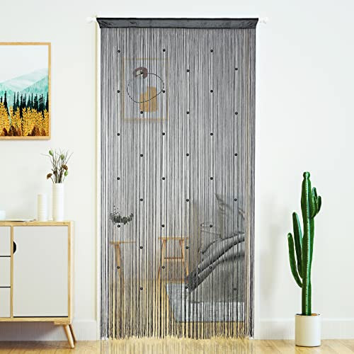 YaoYue Perlenvorhang Tür Fadenvorhänge für Tür Quasten Perlen hängende Fransen Hippie Raumteiler Fenster Flur Eingang Wandschrank Schlafzimmer Privatsphäre Dekor (100 x 200 cm, grau)