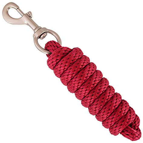 Merauno® Führstrick für Pferd - Anbindestrick in verschiedenen stylischen Designs, Führleine, Anbindeseil Pony, Esel, Ziege lang Strick mit Karabinerhaken(Burgund, Karabinerhaken)