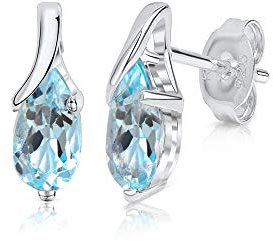 Zeeme Gemstones Damen Ohrringe 925/- Sterling Silber 1,2cm Glänzend Blautopas beh. weiß 360221882