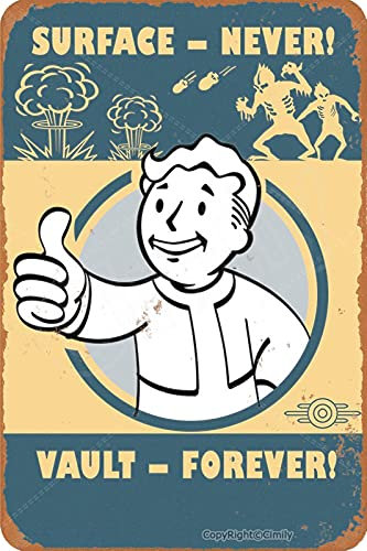 Cimily Fallout 4- Surface Never Vault Forever Targhe in Metallo Vintage Targhe in Metallo Poster in Metallo retrò Targa in Metallo Decorazione da Parete 8 × 12 Pollici