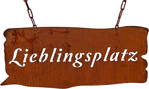 Schild Spruchtafel rostiges Gartenschild Edelrost Rost zum hängen Gartendeko (Lieblingsplatz 44cmx23cm)