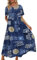 YESNO Women Dresses Casual Plus Size Bohemian Short Sleeve Floral Long Maxi Summer Beach Swing Dress/Pockets 2XL EJFUK CR176
