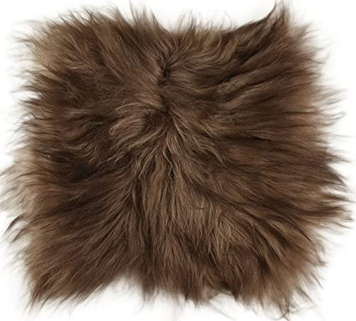 Lammfell Pad Sitzauflage braun Taupe Stuhlkissen aus echtem Island Lammfell langwollig braun gefärbt 37 x 37 cm