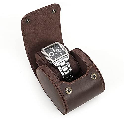 CONTACTS Uhrenetui aus echtem Leder, für Reisen, Schmuckuhren-Aufbewahrungsbox und zylindrische Uhrenschutzhülle, weiche Tasche (Kaffee, für 1 Uhr)