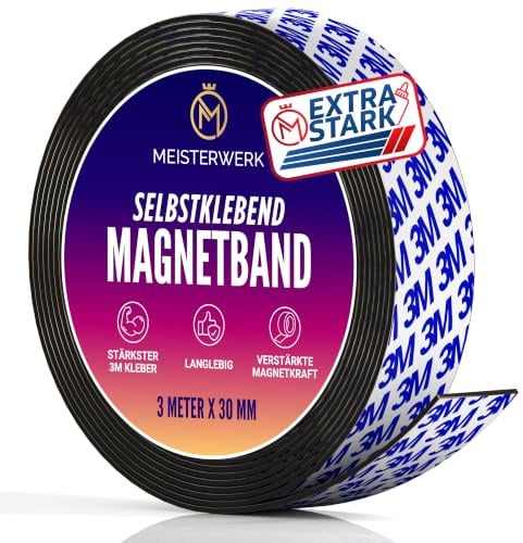 MEISTERWERK Magnetband selbstklebend I Bester Halt durch stärksten Marken-Kleber I Magnetband mit idealer Magnetkraft durch Anisotropic Material I Elastische Magnetstreifen erleichtern zuschneiden