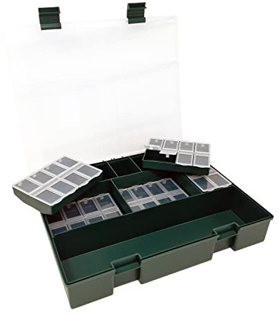 CARP ON - Fishing System Tackle Box 10 Sectioned Specialist Terminal Storage Solution - 29 x 5 x 23 cm - With 6 Multi Boxes - Ideal for for Specimen Carp and Predatory Fishing [19-0402]