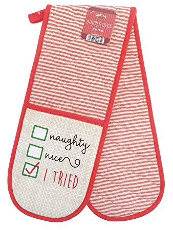 Christmas Design Double Oven Gloves - Naughty or Nice