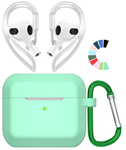 Case Compatible with Apple AirPods 3 Case Cover with Ear Hooks, YINVA Third Gen Accessories Protective Silicone Case Designed for AirPods 3rd Generation 2021 (Mint Color)