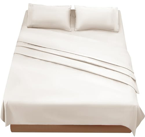FARFALLAROSSA Lenzuola Matrimoniali 180 - Completo Lenzuola 4 Pezzi in Microfibre - Lenzuolo con Angoli - Lenzuola Sopra - 2 Federa 50x80 - Lenzuola Matrimoniali 180x190/200 Beige