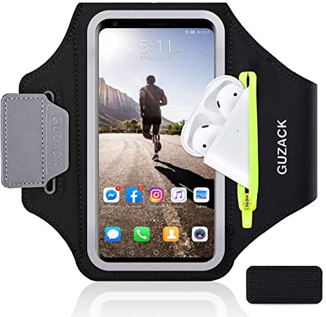 GUZACK Running Armband for iPhone 16 Pro 15 14 13 12 11 Pro Max/Plus/XR/XS, Galaxy S25/S24/S23/S22, with Card Slot & Key Pockets, Sports Arm Bands Cell Phone Holder Fit Up to 6.9 Inches Phone