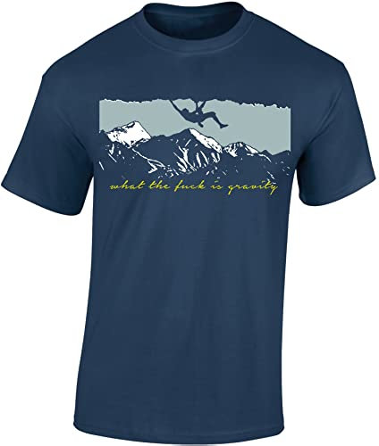 Kletter T-Shirt : What is Gravity - Klettern Bouldern Outdoor Ausrüstung Zubehör Geschenk (Denim Blue L)
