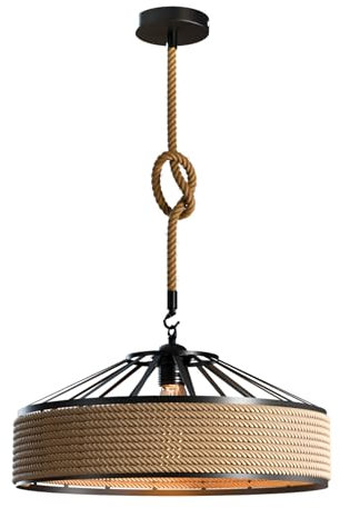 LEDSone Lustre Plafonnier Suspension corde chanvre,240V E27 Rétro Lampe Suspension Corde pour Restaurant Bar Cafe Lighting Utilisation (40cm),Chanvre+Noir (40cm Hemp)