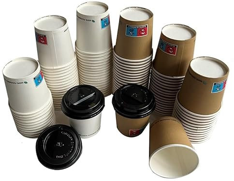 kit bar 200 pezzi : 100 bicchierini di carta bianchi e avana, bicchiere caffe monouso in cartoncino 4OZ / 100ml, bicchieri ideali espresso asporto con 100 coperchi CARTONCINO coffee to go