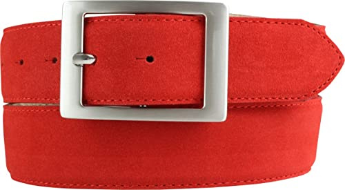 BELTINGER Herren-Gürtel aus Veloursleder mit Doppel-Schnalle 4 cm | Velour-Ledergürtel für Herren 40mm | Wildleder-Gürtel 4cm | Rot 115cm
