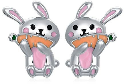 Tier Ohrringe Kawaii süße Hasen Hase Karotte Ohrstecker Ohrringe 925 Sterling Silber Kaninchen Schmuck Ostern Häschen Geschenke für Damen Kinder
