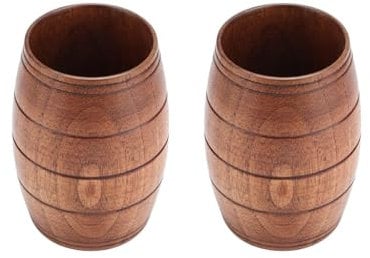 Beufee Tasse à bière en bois 2 pièces, chope à bière en forme de tonneau en bois petite tasse en bois tasse à boire en bois naturel tasses à thé en bois tasses à café en bois